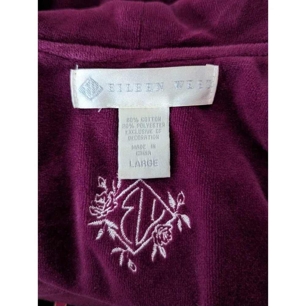 VTG Eileen West Velour Long Robe Womens Large Maroon Belted Stretch Back Lounge